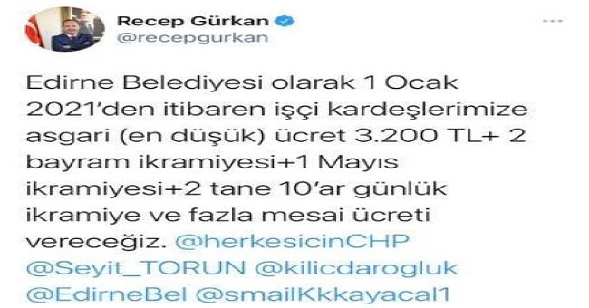 Gürkan asgari ücreti 3 bin 200 TL olarak belirledi!